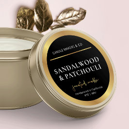 Moderne Zwart & Gouden Kaars Cirkel Label Verpakki