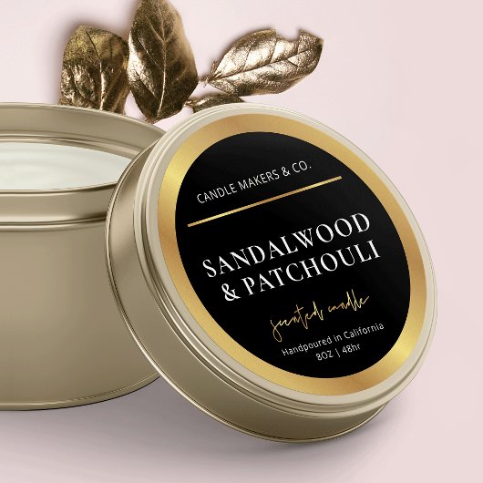 Moderne Zwart & Gouden Kaars Cirkel Label Verpakki