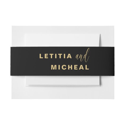Moderne Zwart & Gouden Kalligrafie Bruiloft Uitnodigingen Wikkel (Voorkant Voorbeeld)