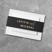 Moderne Zwart & Gouden Kalligrafie Bruiloft Uitnodigingen Wikkel