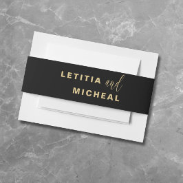 Moderne Zwart & Gouden Kalligrafie Bruiloft Uitnodigingen Wikkel