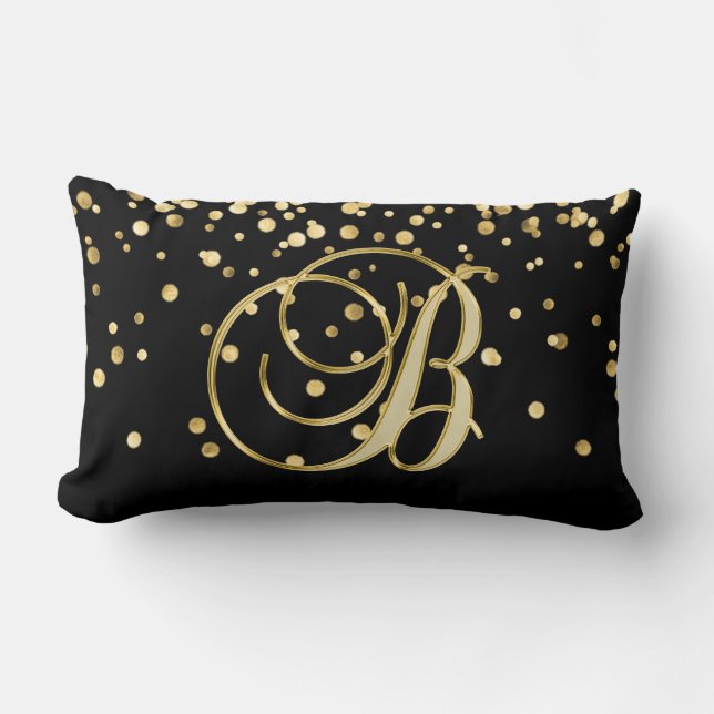 Moderne zwart gouden letter 'B' confetti Kussen (Voorkant)