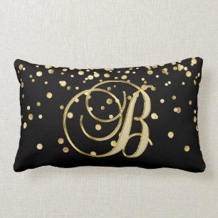 Moderne zwart gouden letter 'B' confetti Kussen
