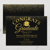 Moderne zwart-gouden script afstudeerfeest kaart (Voorkant / Achterkant)