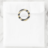 Moderne Zwart & Gouden Sneeuwvlok Stripes Ronde Sticker (Tas)