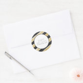 Moderne Zwart & Gouden Sneeuwvlok Stripes Ronde Sticker (Envelop)