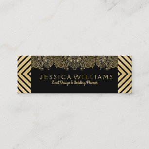 Moderne Zwart & Gouden Strepen & Kant Mini Visitekaartje
