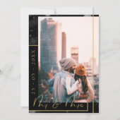 Moderne zwart-gouden trouwfoto save the date (Voorkant)