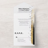 Moderne Zwart Gouden Verf Swash Border Bruiloft All In One Uitnodiging (Binnen)