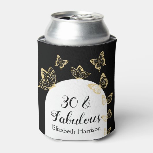 Moderne zwart gouden vlinders Fabulous verjaardag Blikjeskoeler (Blikje Voorkant)