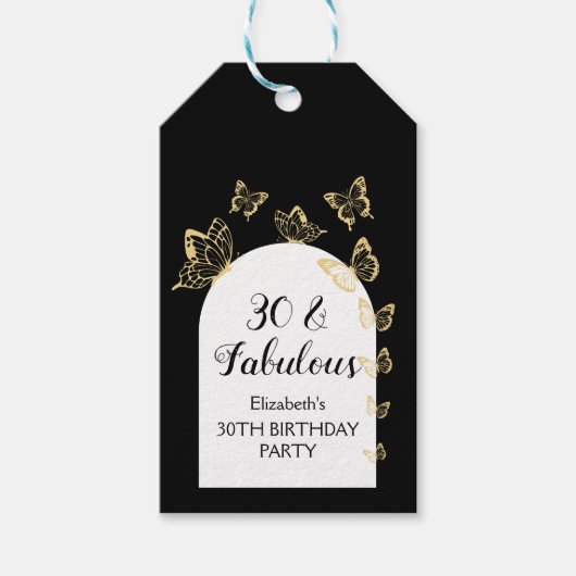 Moderne zwart gouden vlinders Fabulous verjaardag Cadeaulabel (Voorkant)