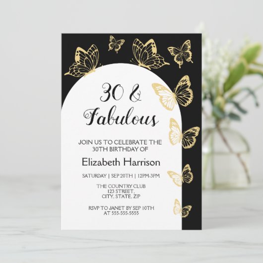 Moderne zwart gouden vlinders Fabulous verjaardag Kaart (Staand voorkant)