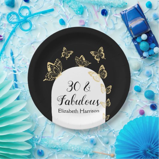 Moderne zwart gouden vlinders Fabulous verjaardag Papieren Bordje (Feest)