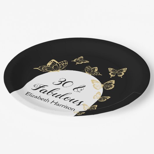 Moderne zwart gouden vlinders Fabulous verjaardag Papieren Bordje (Gekanteld)
