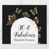 Moderne zwart gouden vlinders Fabulous verjaardag Sparkling Wijnetiket (Enkel label)