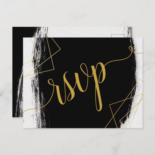 Moderne Zwart & Gouden Waterverf Geometrische RSVP Uitnodiging Briefkaart (Voorkant / Achterkant)
