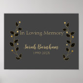 Moderne zwart-gouden wijnranken herdenkingsmuurpri poster (Voorkant)