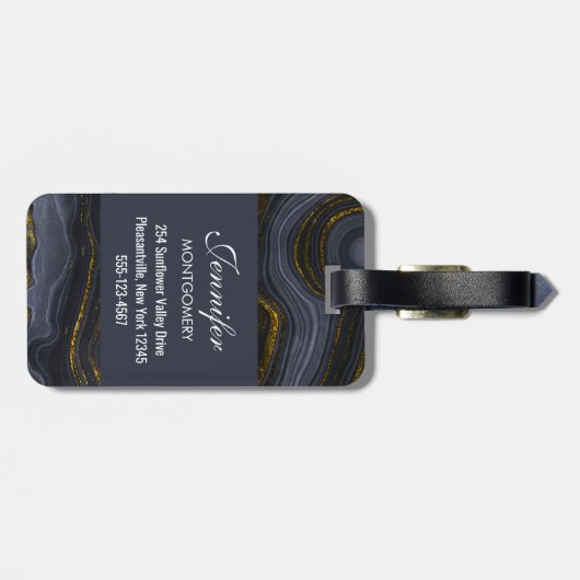 Moderne zwart-goudgesteente Abstract Bagagelabel (Achterkant horizontaal)