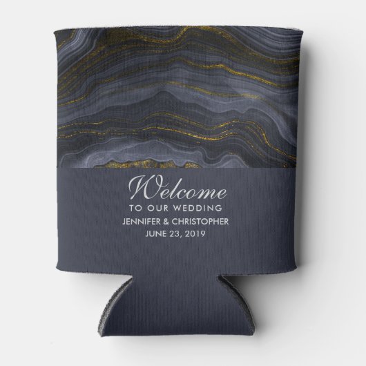 Moderne zwart-goudgesteente Abstract Blikjeskoeler (Voorkant)