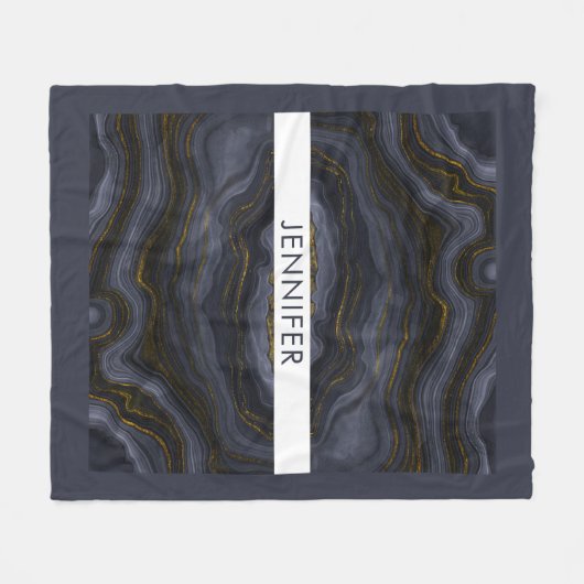 Moderne zwart-goudgesteente Abstract Fleece Deken (Voorkant (Horizontaal))