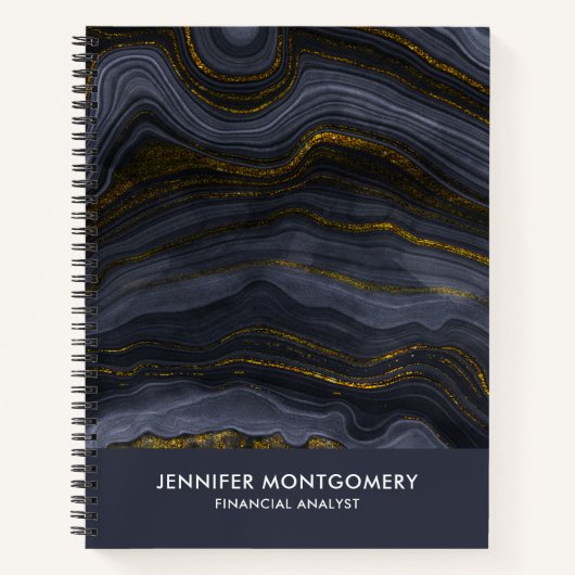 Moderne zwart-goudgesteente Abstract Notitieboek (Voorkant)