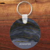 Moderne zwart-goudgesteente Abstract Sleutelhanger (Voorkant)