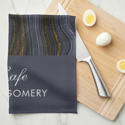 Moderne zwart-goudgesteente Abstract Theedoek (Quarter Fold)
