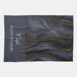 Moderne zwart-goudgesteente Abstract Theedoek