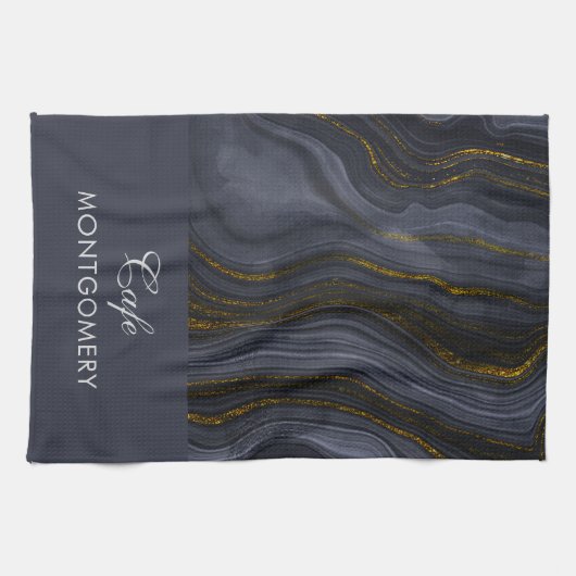 Moderne zwart-goudgesteente Abstract Theedoek (Horizontaal)