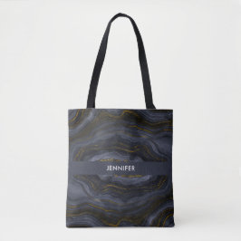 Moderne zwart-goudgesteente Abstract Tote Bag