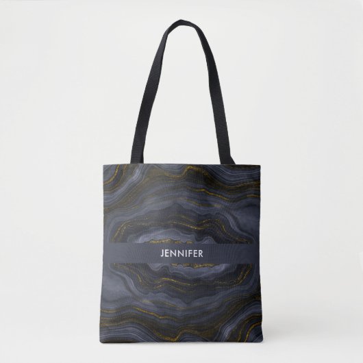 Moderne zwart-goudgesteente Abstract Tote Bag (Voorkant)