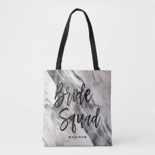 Moderne Zwart & Grijs Marmeren Bruid Tribe Monogra Tote Bag