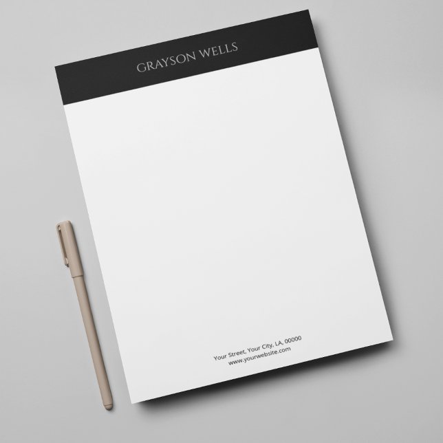 Moderne zwart-grijs minimalistische professional briefhoofd (Modern Black and Grey Minimalist Professional Letterhead)
