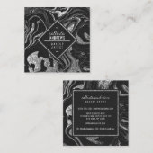 Moderne Zwart Grijs Zilver Glitter Marmeren Make-u Vierkante Visitekaartje (Voorkant / Achterkant)