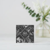 Moderne Zwart Grijs Zilver Glitter Marmeren Make-u Vierkante Visitekaartje (Staand voorkant)