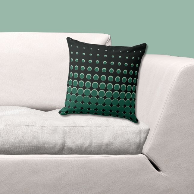 Moderne Zwart & Groen Oplopende Stippen Kussen (Black and Green Pillow, Halftone)