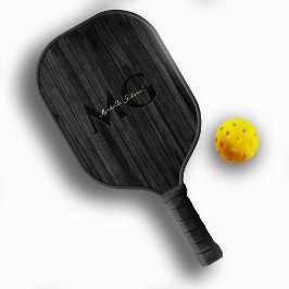 Moderne Zwart Hout Goud Monogram Initialen Pickleball Paddle