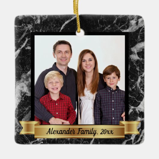 Moderne Zwart Marmer Aangepaste Foto Keramisch Ornament (Voorkant)