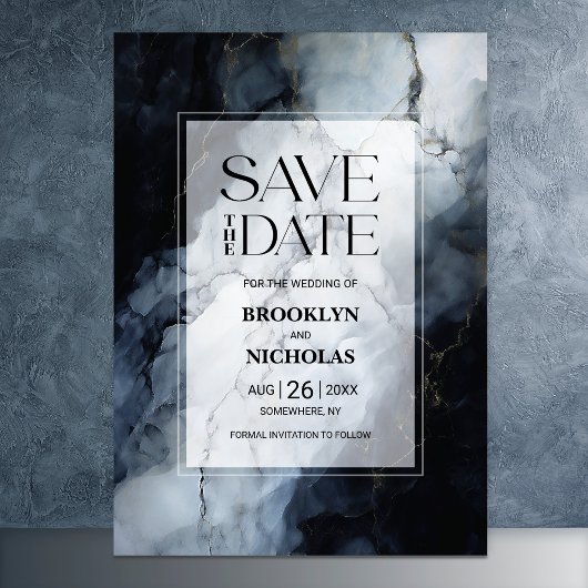 Moderne Zwart Marmeren Bruiloft Save the Date
