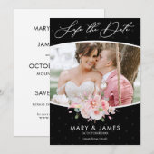 Moderne Zwart met de Hand Geschreven Foto Save The Date (Voorkant / Achterkant)