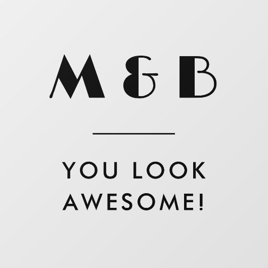 Moderne Zwart Monogram Bruiloft Badkamer Spiegel Raamsticker (Vel)