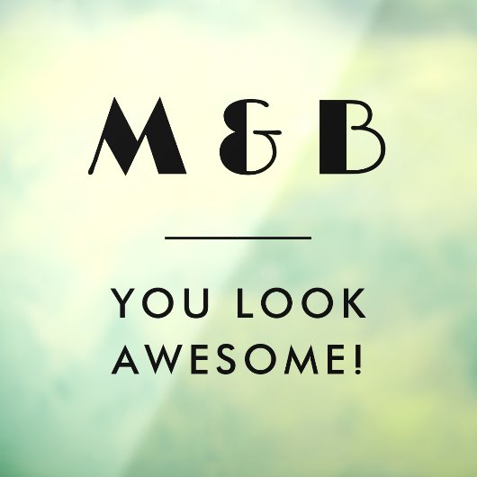 Moderne Zwart Monogram Bruiloft Badkamer Spiegel Raamsticker (Vel 3)