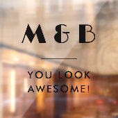 Moderne Zwart Monogram Bruiloft Badkamer Spiegel Raamsticker (Vel 2)