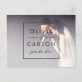 Moderne zwart monogram bruiloft foto dank u briefkaart (Voorkant)