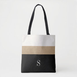 Moderne zwart monogram gouden streep tote bag