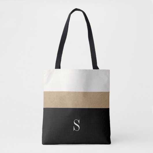 Moderne zwart monogram gouden streep tote bag (Voorkant)