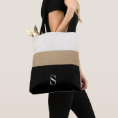 Moderne zwart monogram gouden streep tote bag (Dichtbij)
