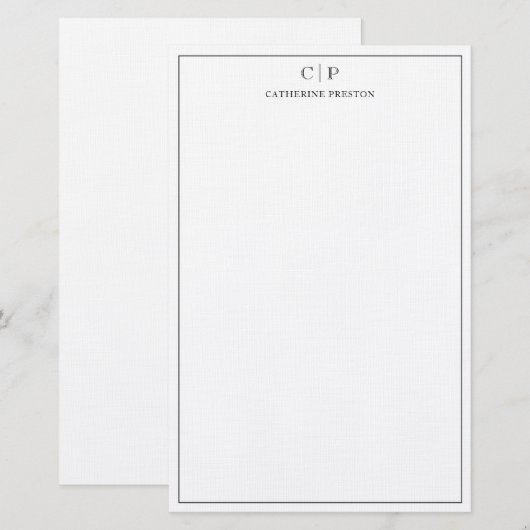 Moderne zwart monogram - persoonlijk verhaal briefpapier (Voorkant / Achterkant)