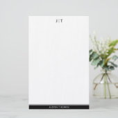 Moderne zwart monogram - persoonlijk verhaal briefpapier (Staand voorkant)