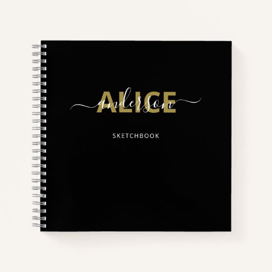 Moderne Zwart Monogram Script Artiest Schetsboek Notitieboek (Voorkant)